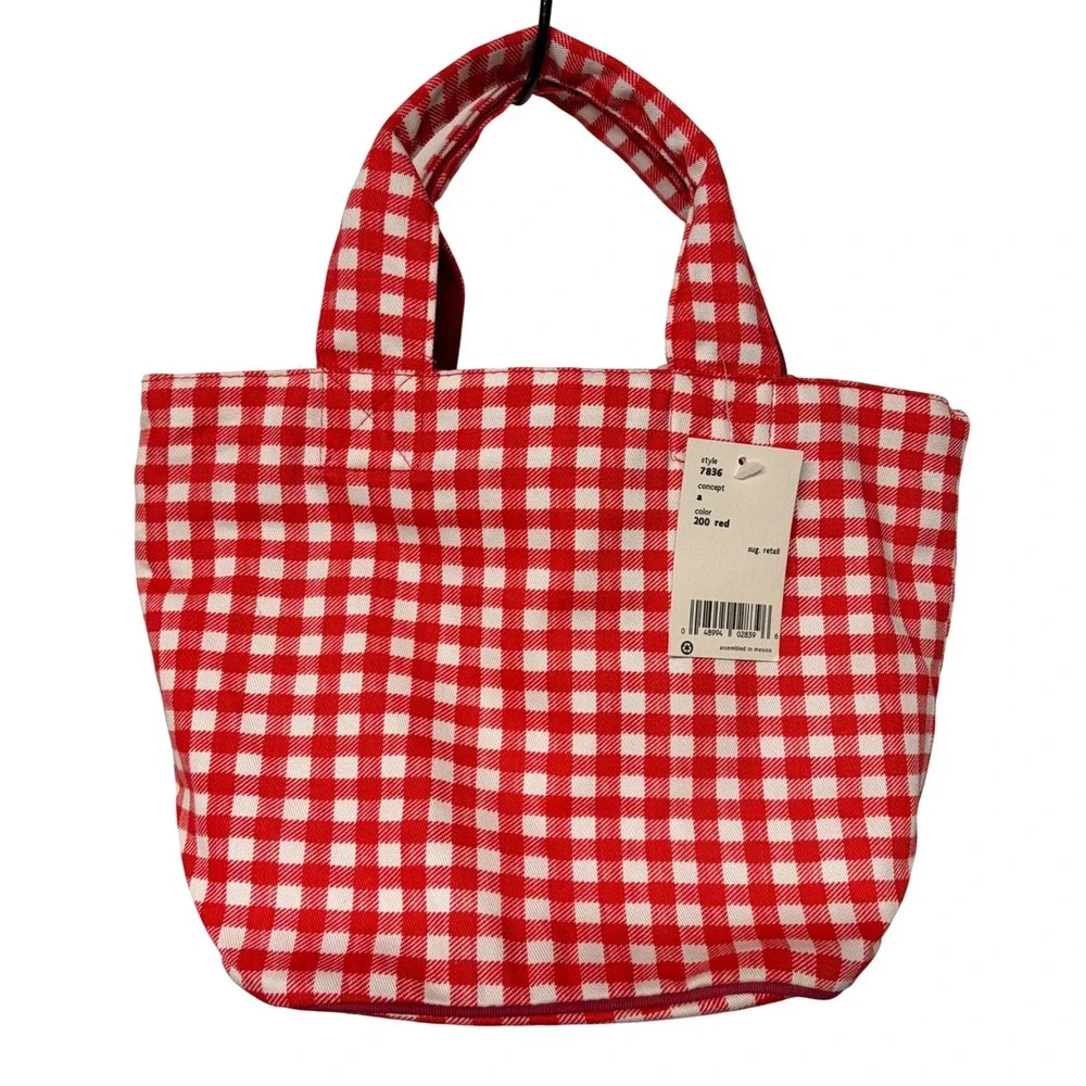 Deadstock Vintage ESPRIT Red Gingham Canvas Zip Tote Bag NWT 90s Y2K Preppy